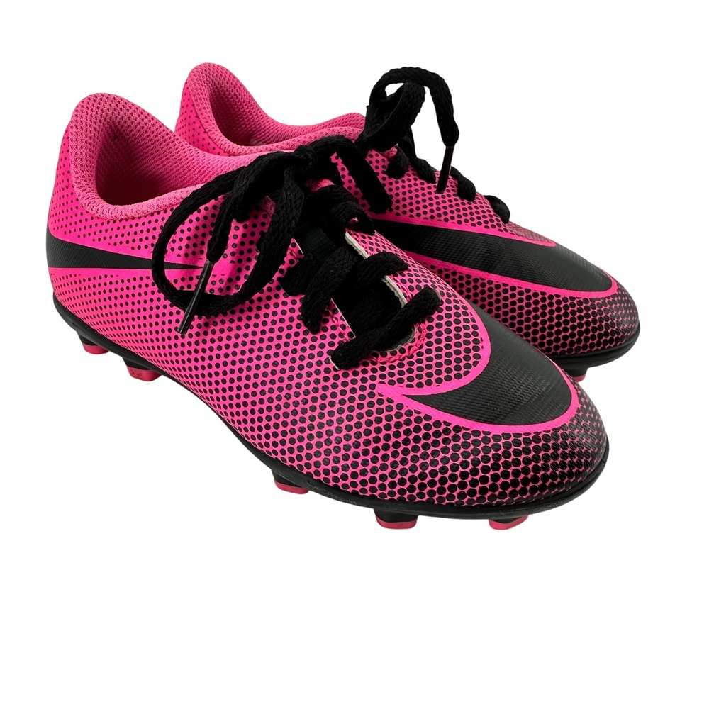 Nike Kids Soccer Cleats Pink Black Dot Swoosh Athletic Youth Size 10C
